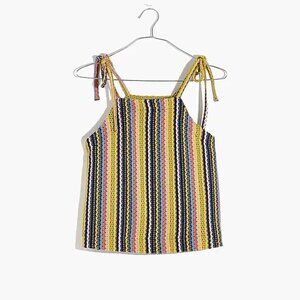 Madewell Texture & Thread Tie-Shoulder Tank Top in Rainbow Crochet Stripes 90s M